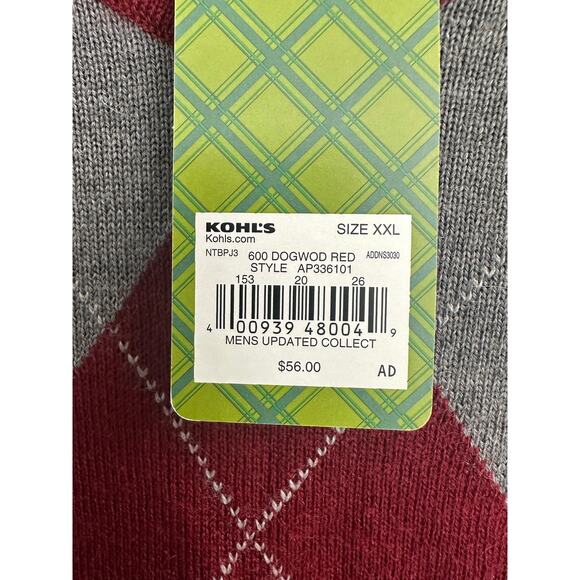 Apt.9 Dogwood Red Argyle Sweater Merino Wool Blend Men's Sz XXL Preppy Academia - Picture 6 of 8